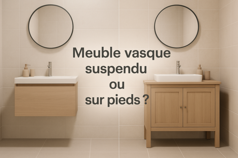 Comparatif Meuble Vasque Suspendu ou Sur Pieds dans une petite salle de bain contemporaine