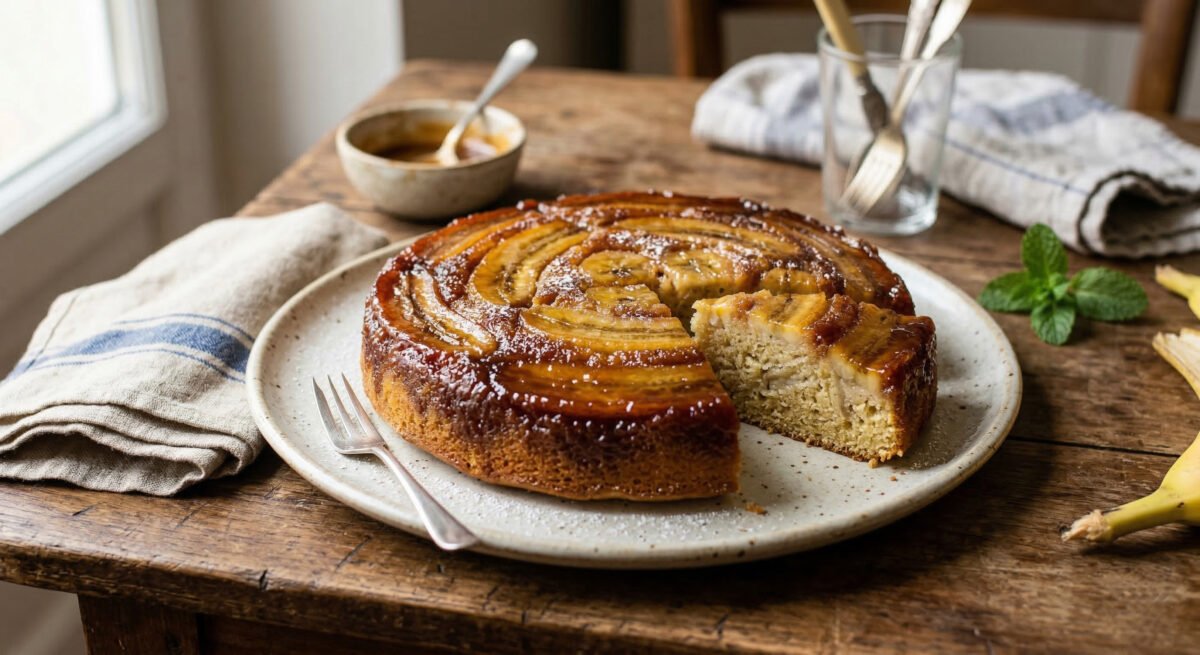 Le Gâteau renversé à la banane et au caramel